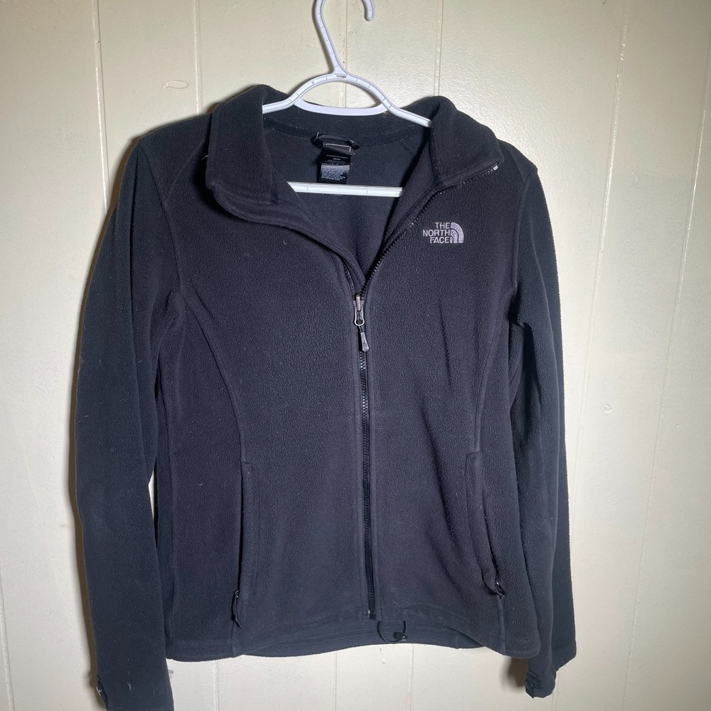 The North Face Womens Full Zip Fleece Jacket Black Zipped Pockets Size M